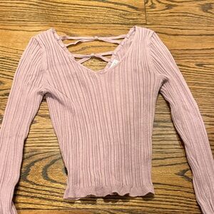 Planet Gold Mauve Ribbed Crisscross V-Neck Blouse